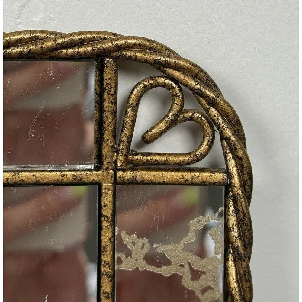 Vtg Vanity Mirror Tray Antique Brass Rope Edge w/Heart Shapes 15 1/8'' x 8 1/8''